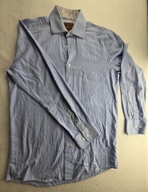 Tattersall London Blue Long Sleeve Button Down Shirt Size 15